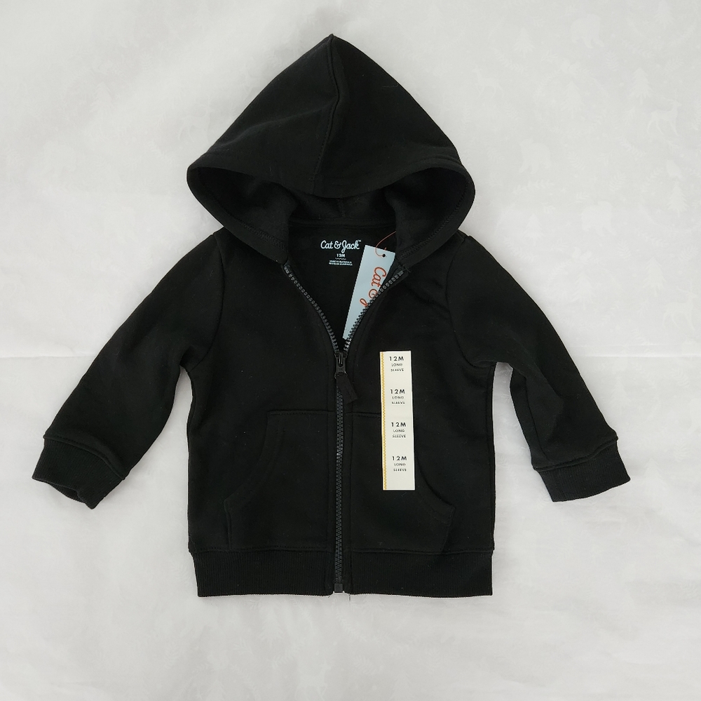 ✨️💕NWT Cat & Jack baby black hoodie sweater 12 months